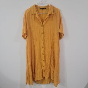 Mille Gabrielle Womens Dress Midi Size 1X Mustard Yellow Gauze Collared‎